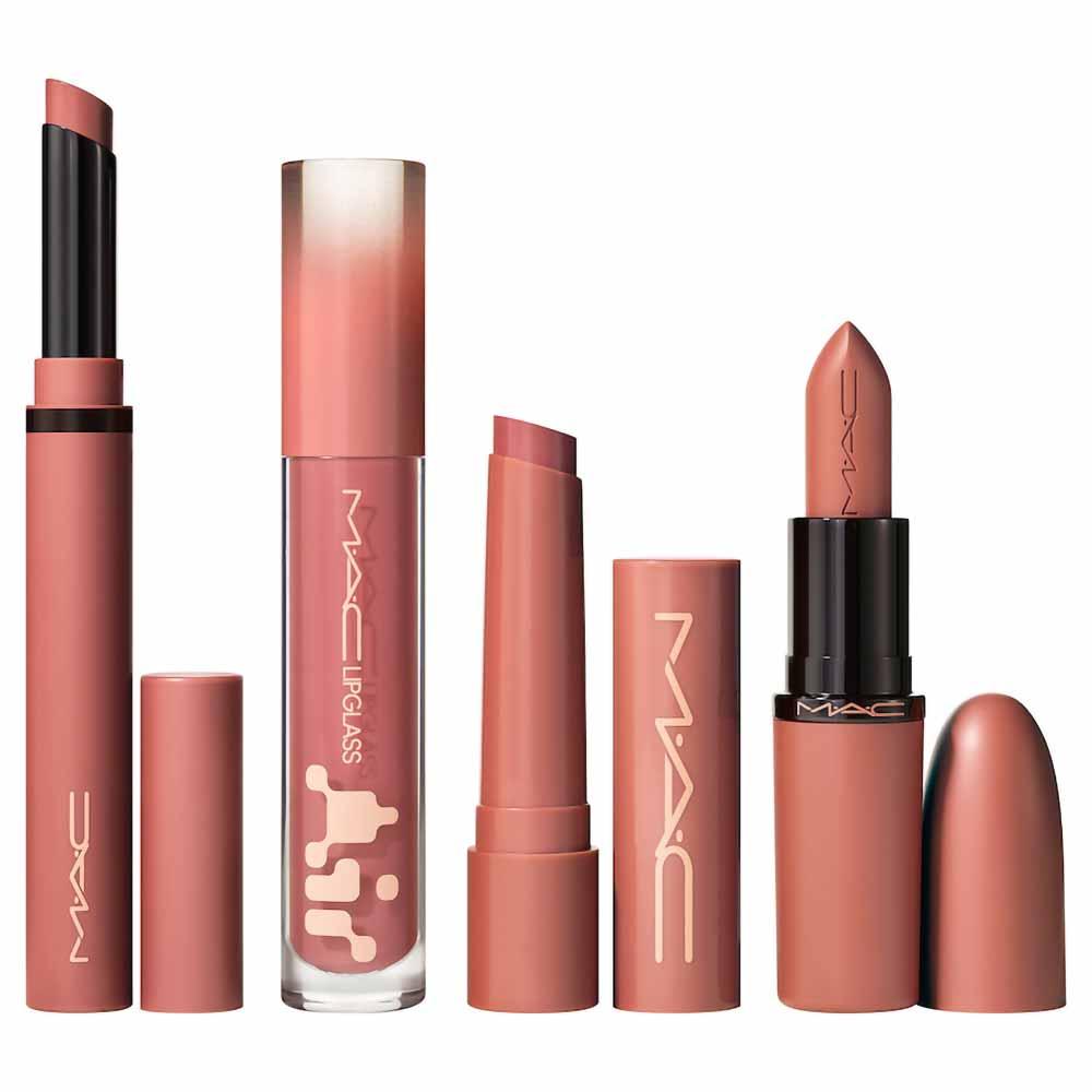 MAC Lip Holiday Kit - Batom M·A·CXIMAL + Batom Powder Kiss + Lipglass Air Non-Sticky + Gloss Plumping - 1