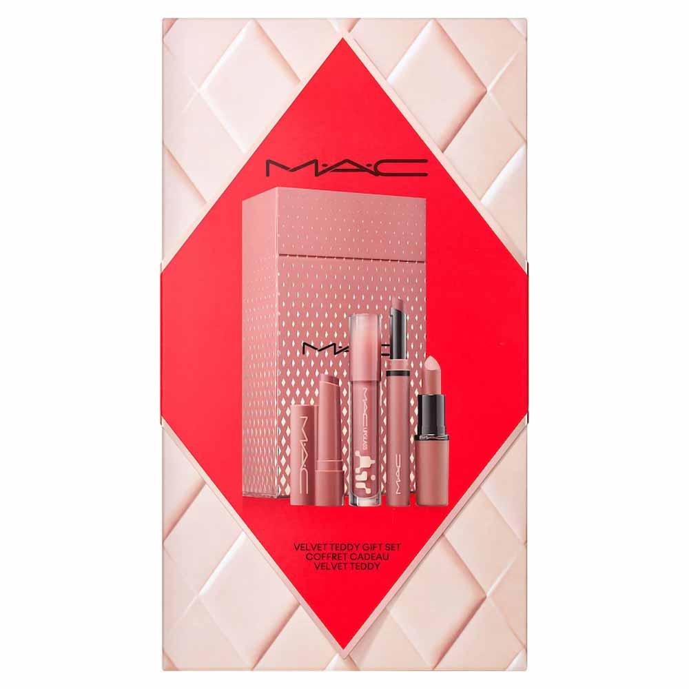 MAC Lip Holiday Kit - Batom M·A·CXIMAL + Batom Powder Kiss + Lipglass Air Non-Sticky + Gloss Plumping - 4