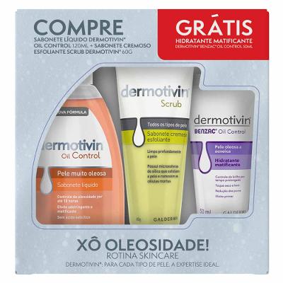 Dermotivin Kit Xô Oleosidade - Sabonete Oil Control + Esfoliante Scrub + Hidratante