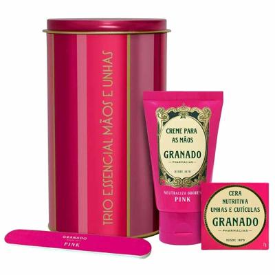 Kit Granado Pink Trio Essencial Mãos Creme mãos + Cera nutritiva + Lixa Personalizada