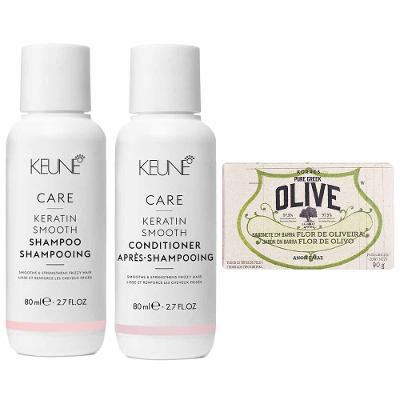 Keune & Korres Kit – Shampoo + Condicionador + Sabonete em Barra Flor de Oliveira