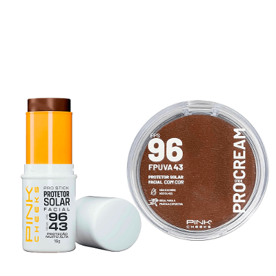 Kit Protetor Solar Pink Cheeks - Pro Stick Pro50 Multifuncional com Cor + Pro Cream FPS96