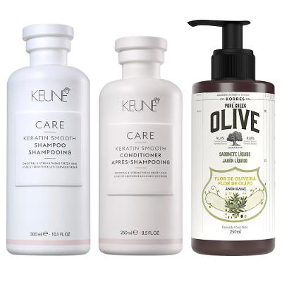 Keune & Korres Kit – Shampoo + Condicionador + Sabonete Líquido Flor de Oliveira