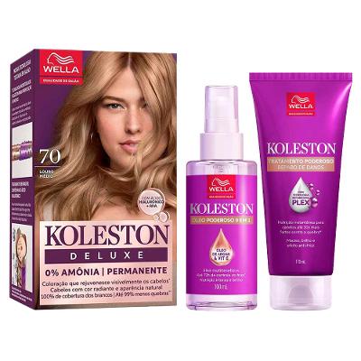 Koleston Poderoso Kit – Coloração Deluxe Louro Medio 7.0 + Tratamento + Óleo Capilar