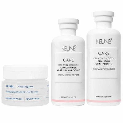 Keune & Korres Kit – Shampoo + Condicionador + Creme Gel Facial Nutritivo