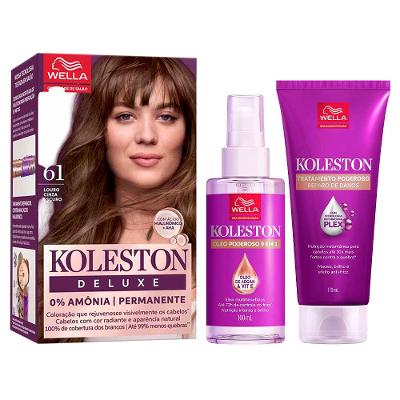 Koleston Poderoso Kit – Coloração Deluxe Louro 6.1 + Tratamento + Óleo Capilar
