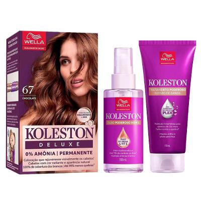 Koleston Poderoso Kit – Coloração Deluxe Chocolate 6.7 + Tratamento + Óleo Capilar