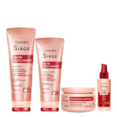 Eudora Siàge Nutri Acid.Complex Kit – Shampoo + Condicionador + Óleo em Creme + Máscara