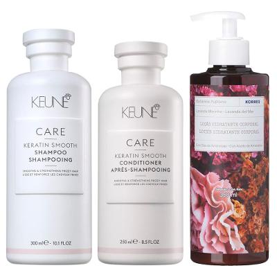 Keune & Korres Kit – Shampoo + Condicionador + Hidratante Corporal Lavanda do Mar