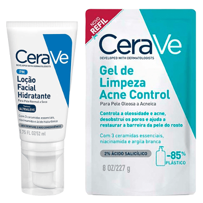 Kit CeraVe Tratamento de Acne: Gel de Limpeza Refil + Hidratante Facial