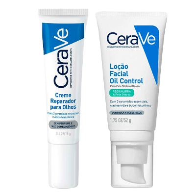 Kit CeraVe Cuidado Facial: Creme Reparador Olhos + Hidratante Oil Control