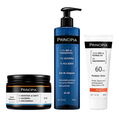 Kit Principia Skincare Diário: Gel de Limpeza + Hidratante + Protetor Solar FPS 60