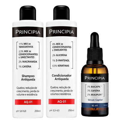 Kit Principia Antiqueda Completo: Shampoo + Condicionador + Sérum Capilar