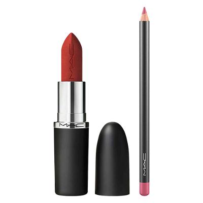 Kit de Maquiagem M.A.C Batom Silky Matte Chili + Lápis de Boca Soar
