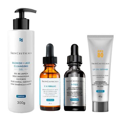 Kit SkinCeuticals Rugas e Linhas: Gel de Limpeza + Sérum C E Ferulic + P-Tiox + Protetor FPS 80