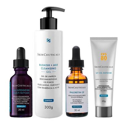 Kit SkinCeuticals Anti-idade e Oleosidade - Gel de Limpeza + Phloretin CF + H.A. Intensifier + Protetor FPS 80