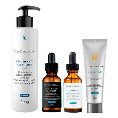Kit SkinCeuticals Renovação Celular - Gel de Limpeza + Cell Cycle Catalyst + C E Ferulic + UV Oil Defense FPS 80