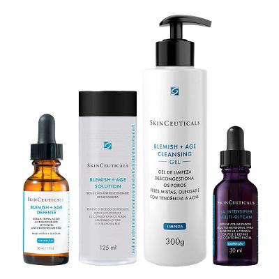 Kit SkinCeuticals Blemish + Age - Gel de Limpeza + Tônico + Sérum Antiacne + H.A. Intensifier