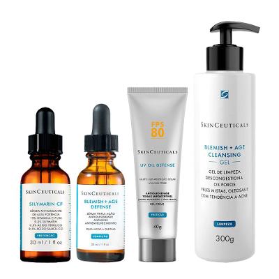 Kit SkinCeuticals Antiacne e Oleosidade - Gel de Limpeza + Silymarin CF + BAge Defense + UV Oil Defense FPS 80