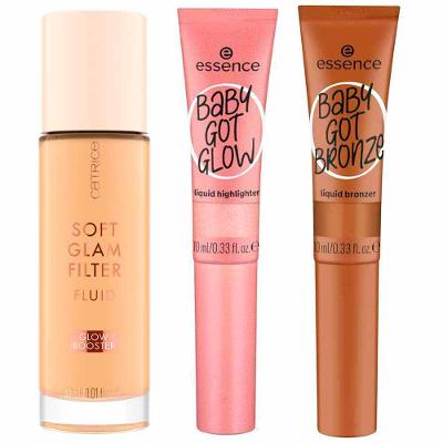 Essence + Catrice Kit - Base Ultra Leve + Iluminador + Bronzer