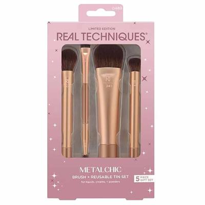 Kit de Pincéis Real Techniques Metalchic com Pincéis e Estojo Reutilizável