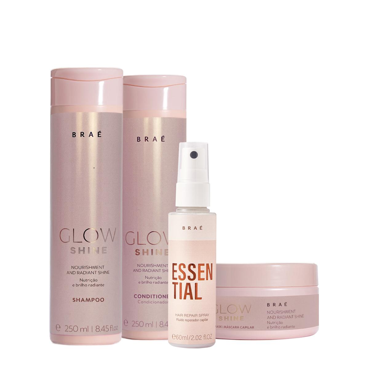 Kit Braé Glow Shine Shampoo Condicionador Máscara e Mini Essential  (4 produtos) - 1
