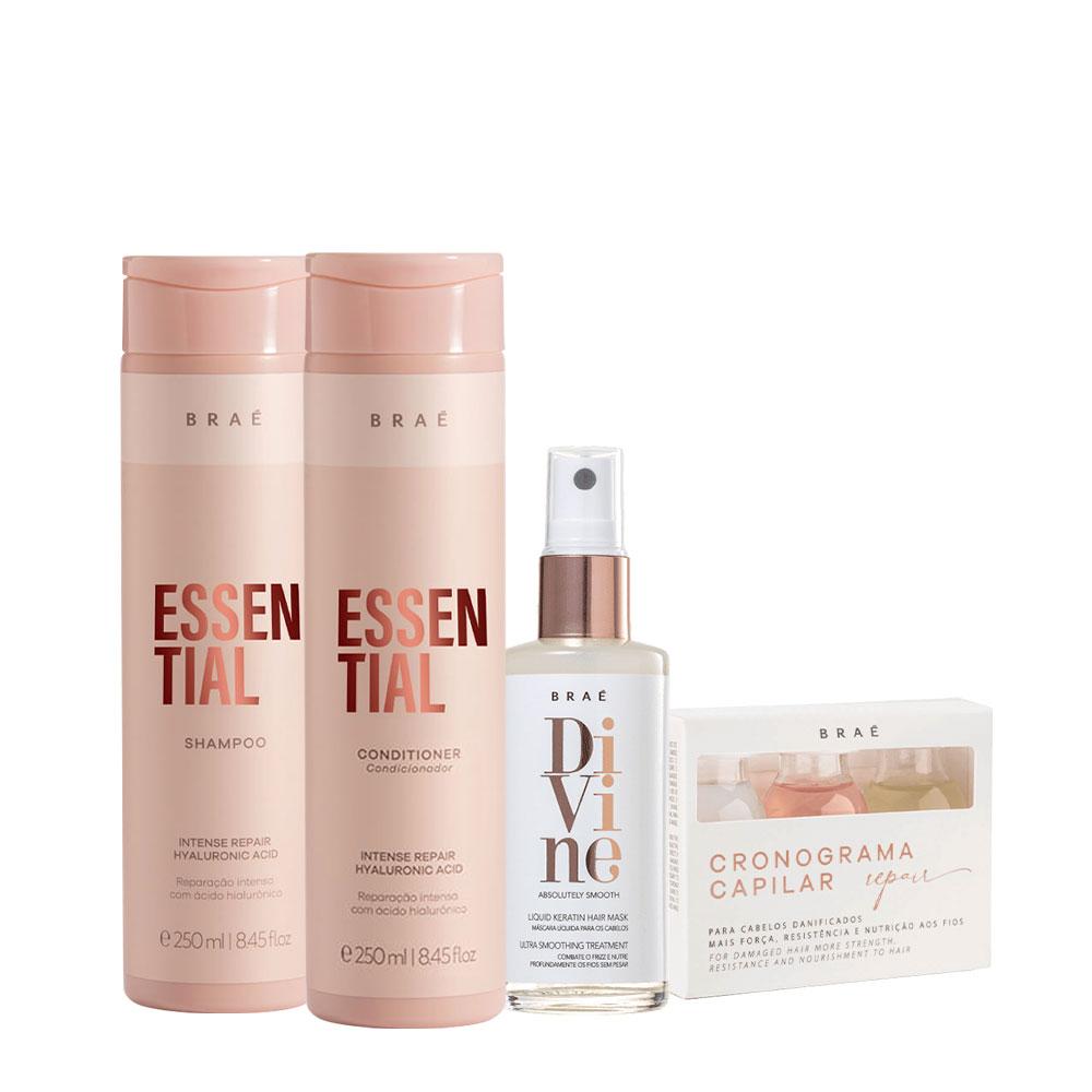 Kit Braé Essential Shampoo Condicionador Queratina e Cronograma Repair (4 produtos). - 1