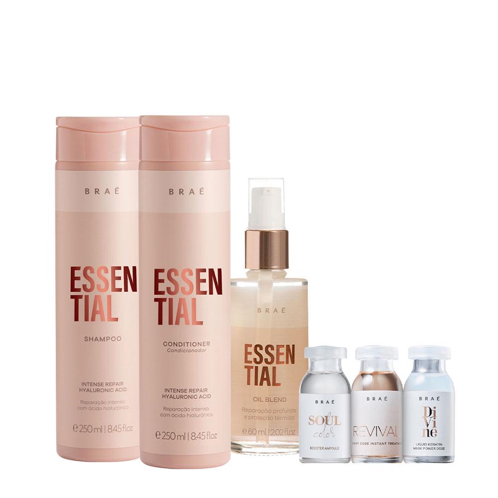 Kit Braé Essential Shampoo Condicionador Sérum e Ampolas (6 produtos) - 1