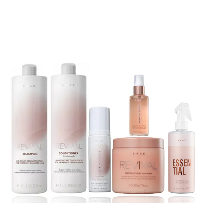 Brae Revival Shampoo+Condicionador 1L+Mascara 500g+Leave-in 200ml+Shine Oil 60ml +Essential 250ml