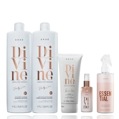 Brae Divine Shampoo+Condicionador 1L+Leave-in 200g+Serum 60ml+Essential 260ml