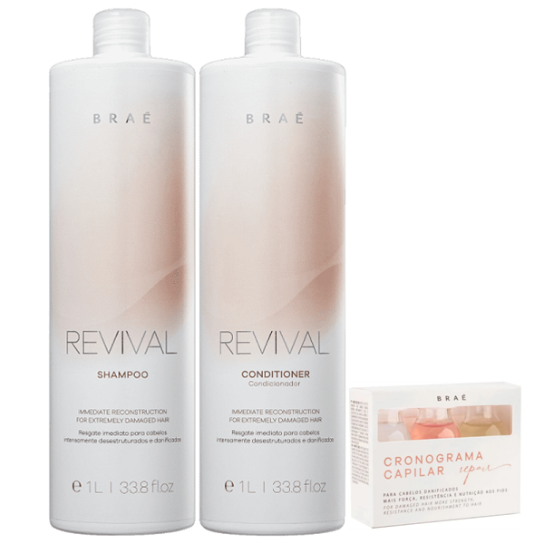 Brae Revival Shampoo+Condicionador 1L+Cronograma Capilrar Repair Kit 3 Ampolas - 1