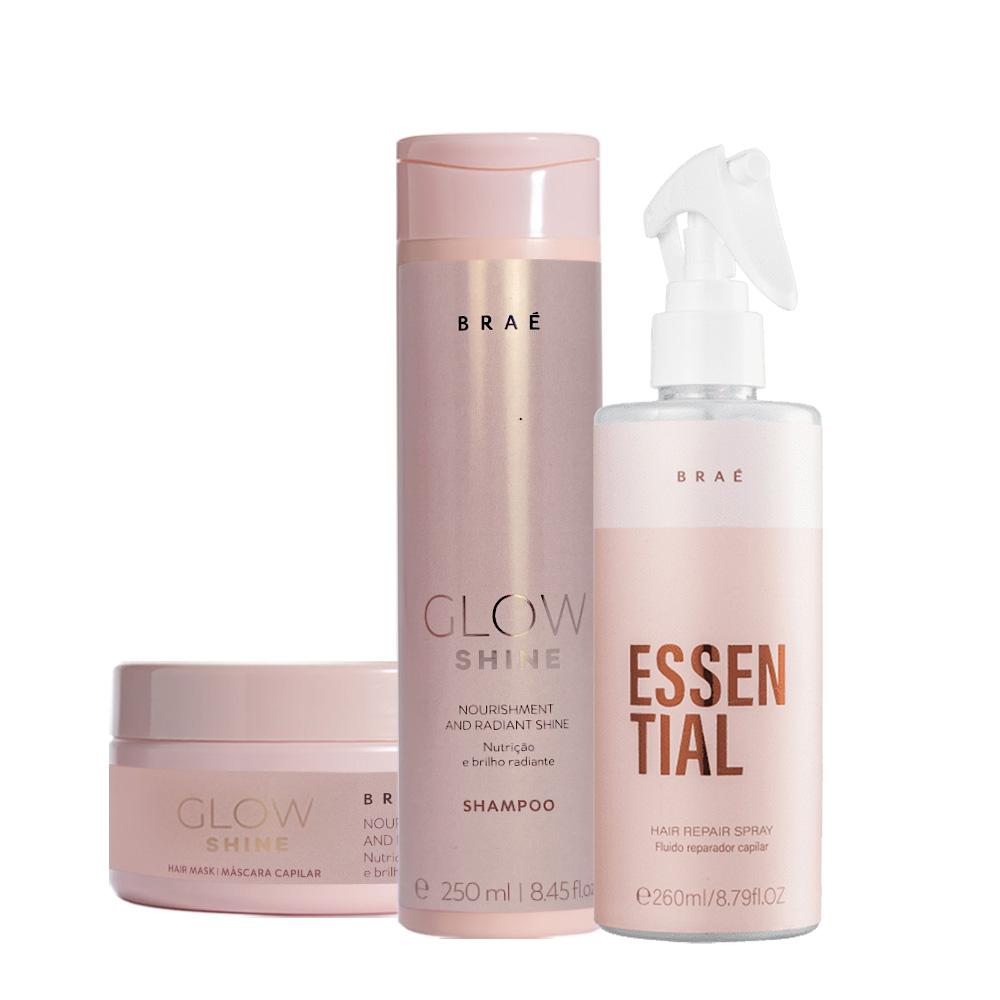 Kit Braé Glow Shine Shampoo Máscara e Essential Fluído (3 produtos) - 1