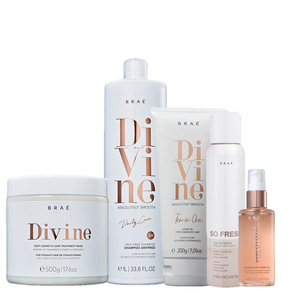 Brae Divine Shampoo 1L Mascara 500g Leave in 200g Shine Oil 60ml e So Fresh 150ml - 1