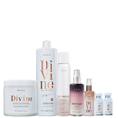 Brae Divine Shampoo 1L Mascara 500g Serum 60ml 2 Ampolas 13ml Beauty Sleep 100ml e So Fresh 150ml