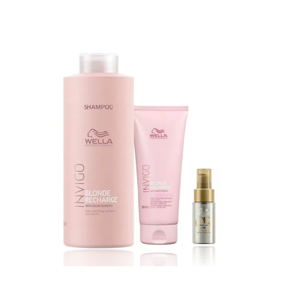 Wella Professionals Blonde Recharge - Shampoo 1L +Condicionador 200ml+Oil Reflections Light 30ml - 1