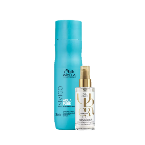 Wella Professionals Invigo Balance Aqua Pure Shampoo Antirresíduos 250ml e Oil Reflections Light 100ml - 1