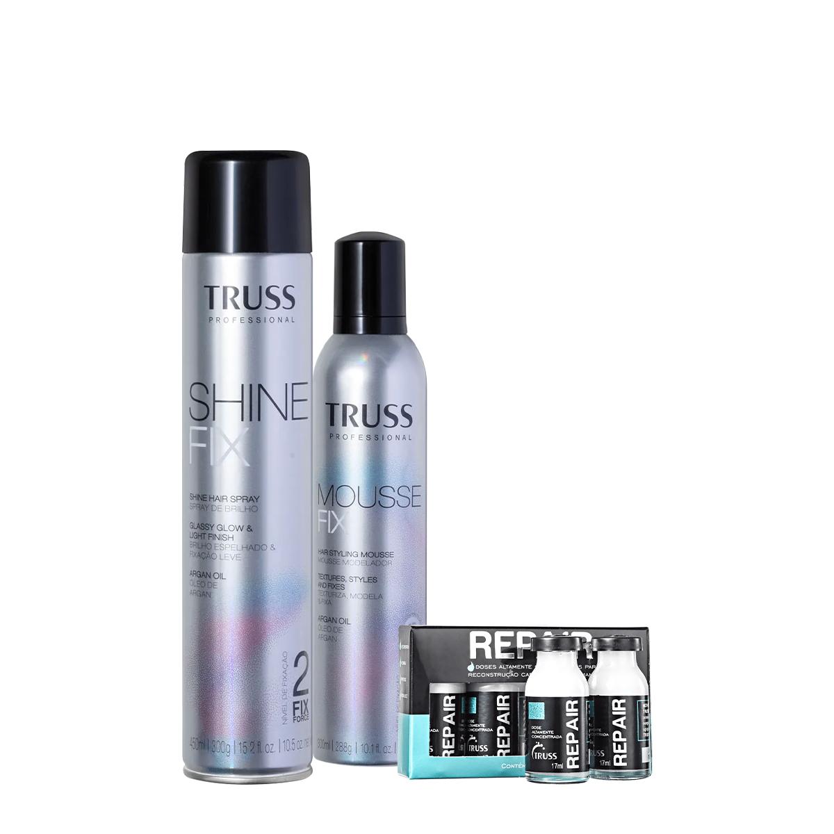 Kit Truss Fix Mousse Modelador Shine Spray de Brilho e Shock Repair (3 produtos) - 1