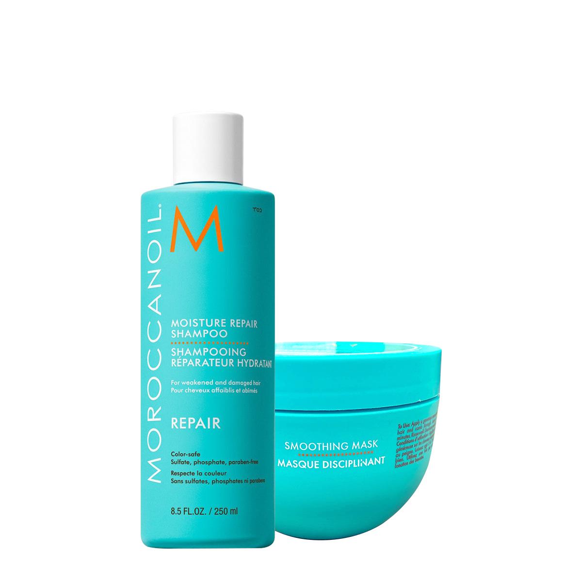 Kit Moroccanoil Reparador de Umidade Shampoo e Smoothing Máscara Capilar (2 produtos) - 1