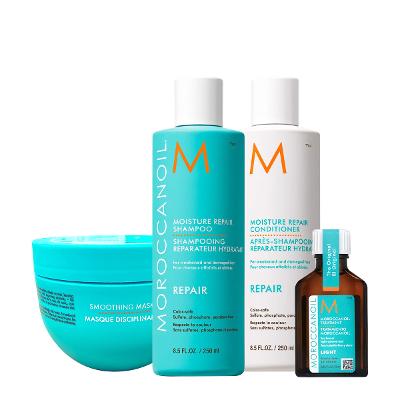 Kit Moroccanoil Reparador de Umidade Shampoo Condicionador Smoothing Máscara e Treatment Light (4 produtos)