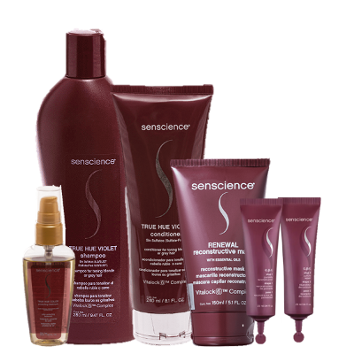 Senscience True Hue Violet Duo Home Care Renewal Mask 150ml CPR Tratamento 2x25ml e True Hue Color Oleo 55ml