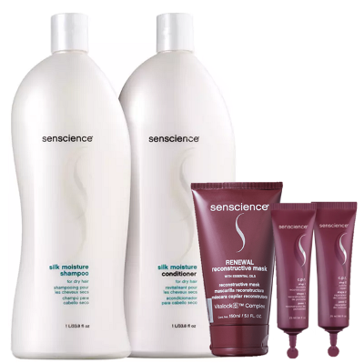 Senscience Silk Moisture Duo 1L Renewal Mask 150ml e CPR Tratamento Reconstrutor 2x25