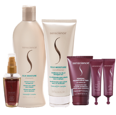 Senscience Silk Moisture Duo Home Care Renewal Mask 150ml CPR Tratamento Reconstrutor 2x25ml e True Hue Oleo 55ml