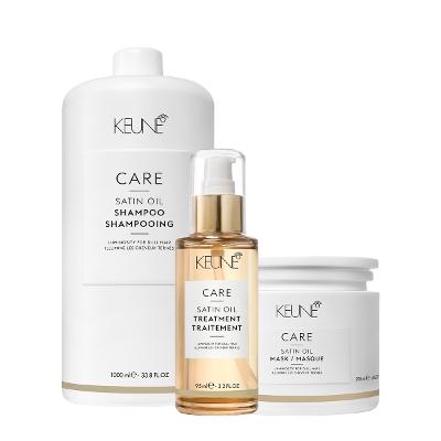 Kit Keune Care Satin Oil Shampoo Litro Máscara P e Satin Oil (3 produtos)