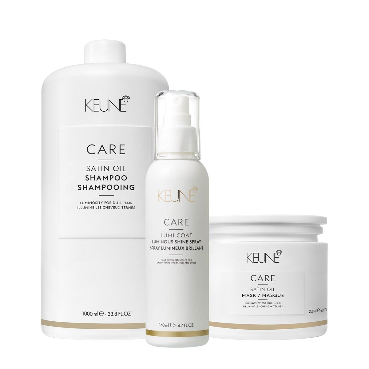 Kit Keune Care Satin Oil Shampoo Litro Máscara e Lumi Coat Finalizador (3 produtos) - 1