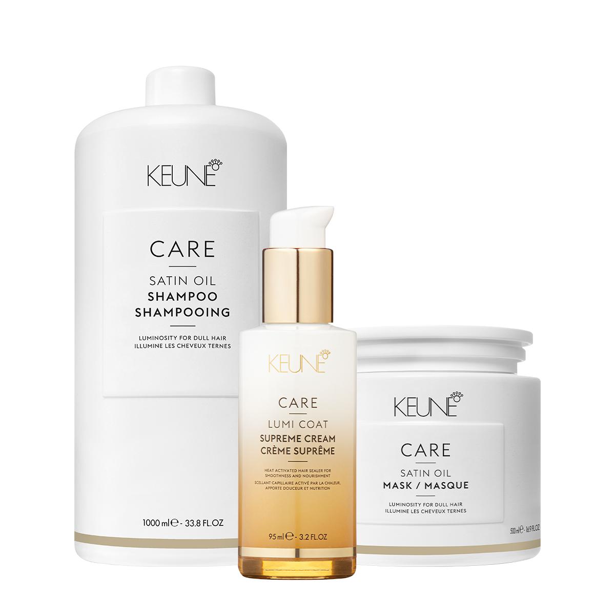Kit Keune Care Satin Oil Shampoo Litro Máscara G e Lumi Coat Supreme Cream (3 produtos) - 1