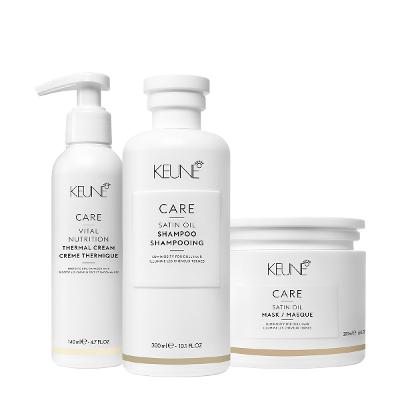 Kit Keune Care Satin Oil Shampoo Máscara e Vital Nutrition Thermal Cream (3 produtos)