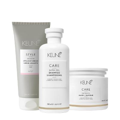 Kit Keune Care Satin Oil Shampoo Máscara e Style Straight Cream Nº57 (3 produtos)