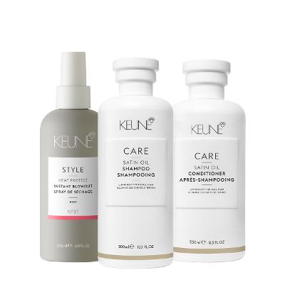 Kit Keune Care Satin Oil Shampoo Condicioandor e Style Instant Blowout 200ml Nº37 (3 produtos)