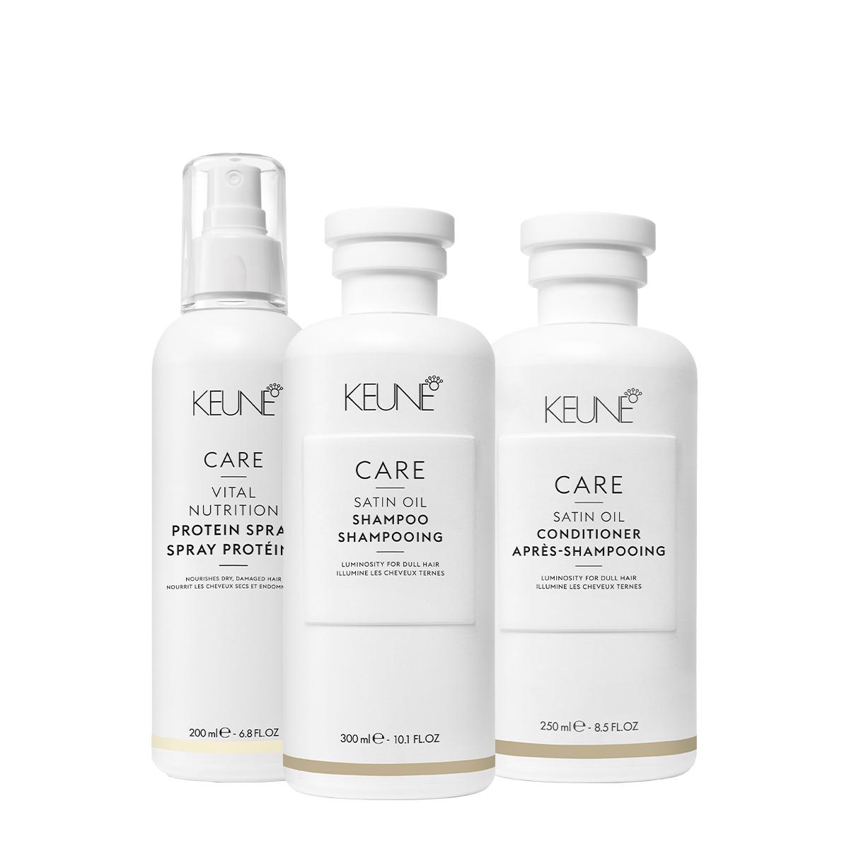 Kit Keune Care Satin Oil Shampoo Condicionador e Vital Nutrition Protein Spray Condicionante (3 produtos) - 1