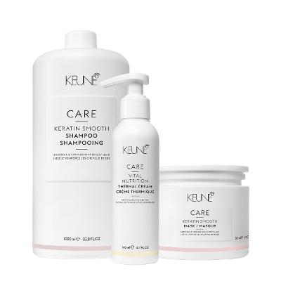 Kit Keune Care Keratin Smooth Shampoo Litro Máscara e Vital Nutrition Thermal Cream (3 produtos)